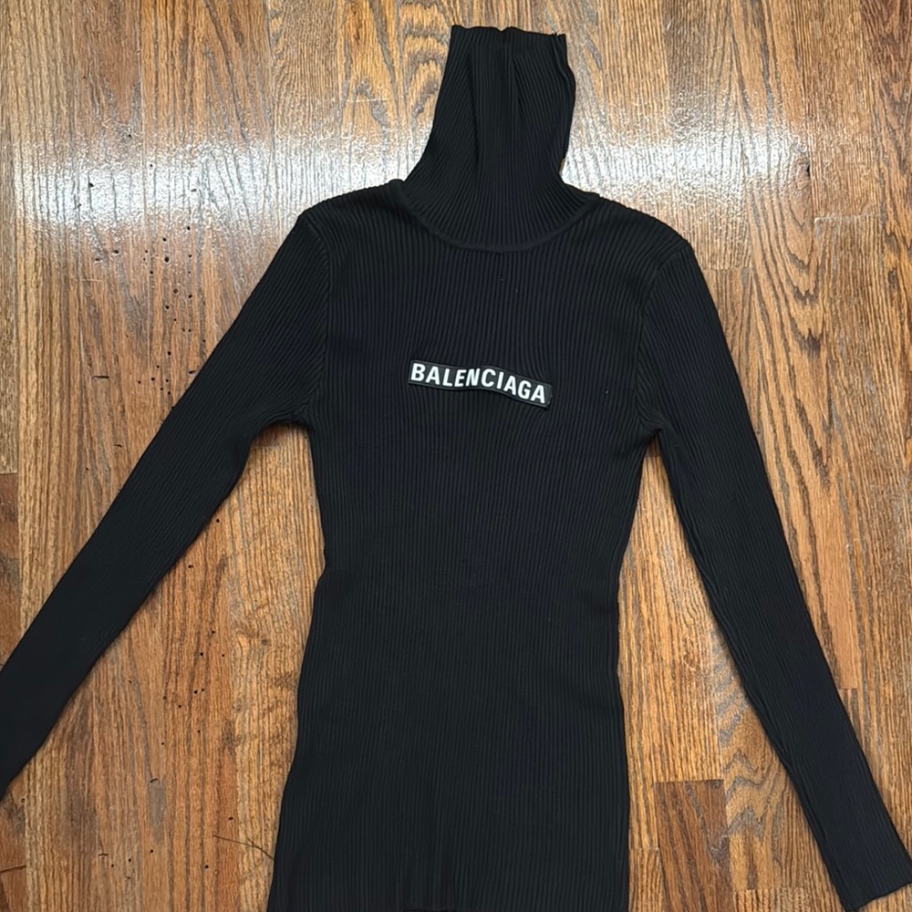 Vintage Balenciaga Black Ribbed Turtleneck Dress